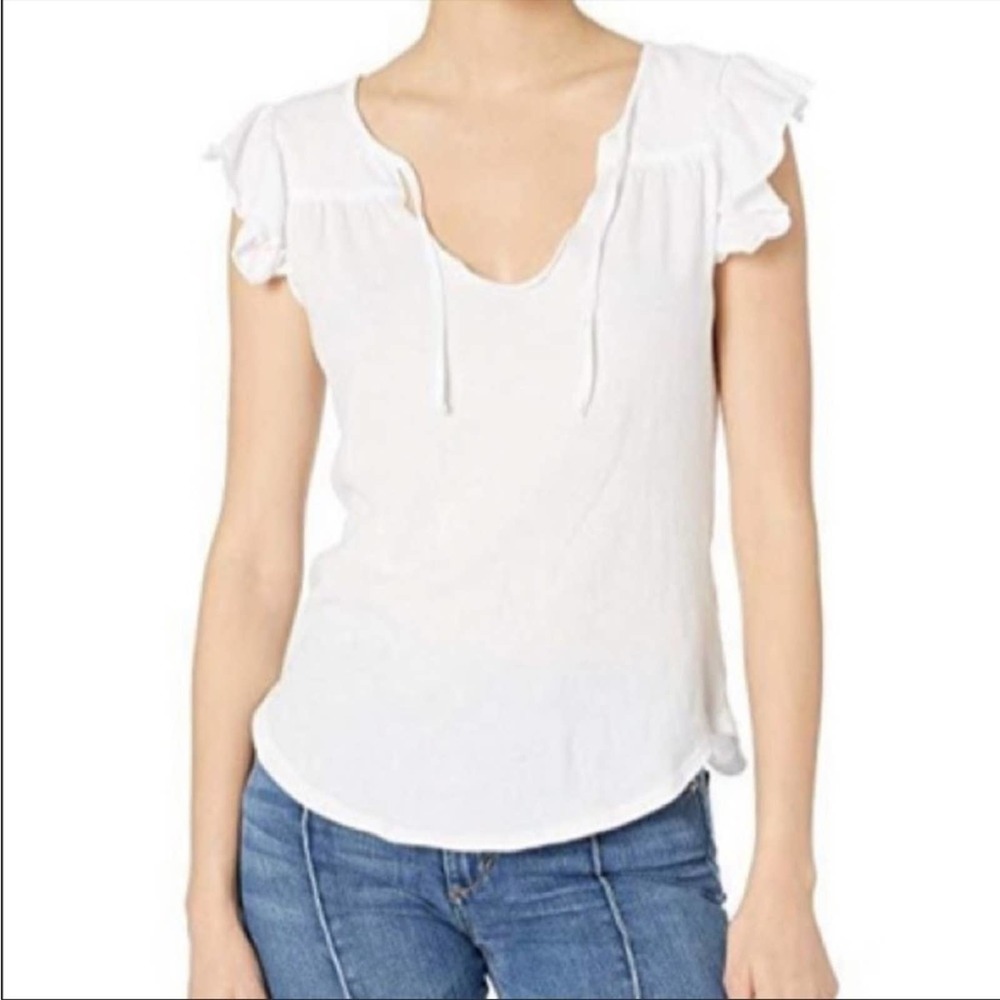 Chaser White Cotton Flutter Sleeve Tee Shirt Size Extra Small